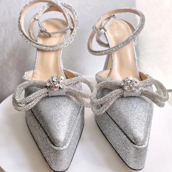 🌺MACH & MACH 🌺 Double Bow Platform Pump Silver Glitter Size: 38 - Picture 11 of 15
